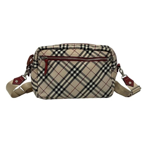 Auth Burberry Blue Label - Beige Black Red Jacquard Shoulder Bag - Picture 2 of 9